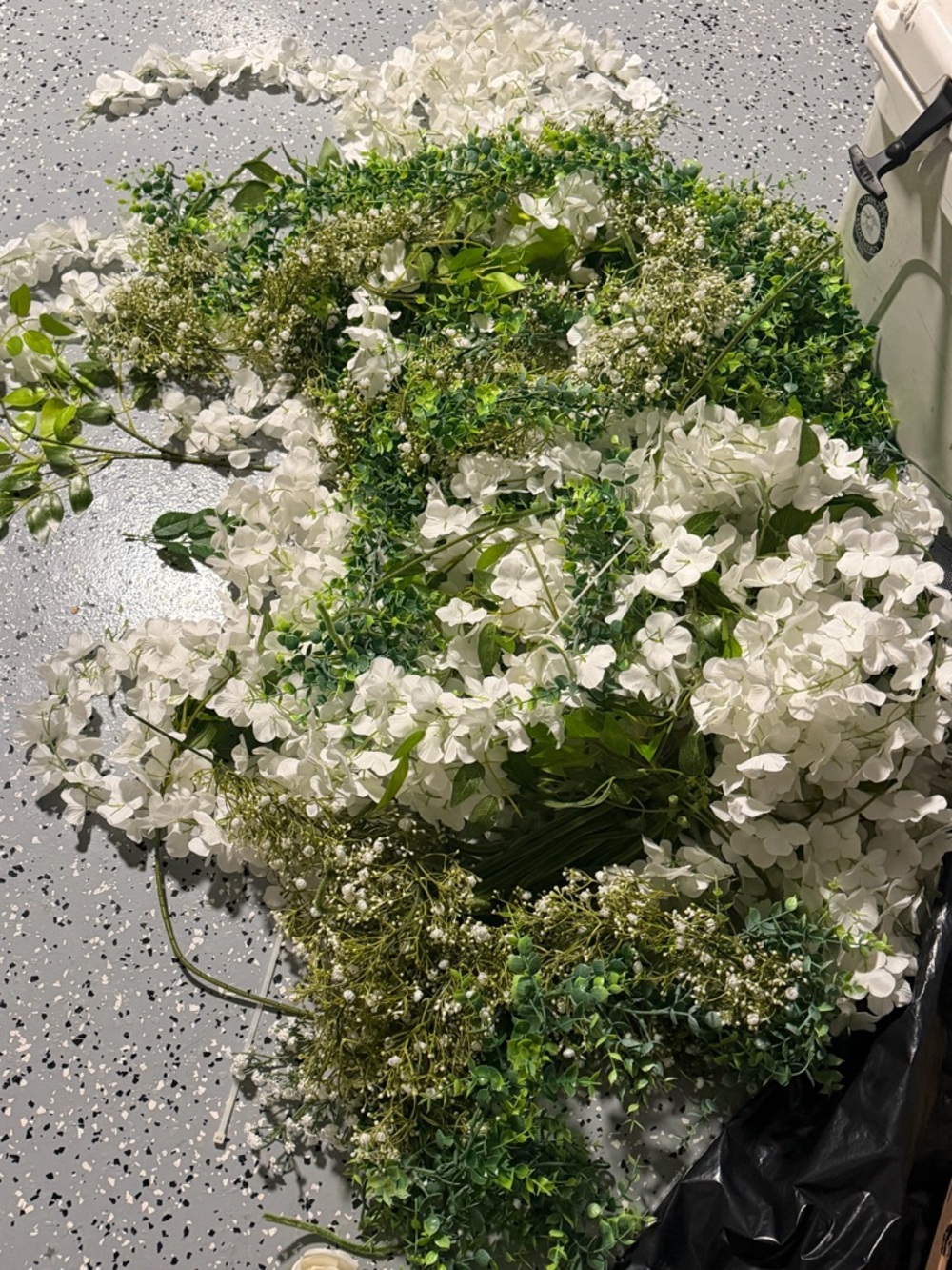 White and Green Faux Hydrangea and Foliage Bundle
